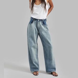 The Frankie Shop Hayla Contrast Denim Pants Lt Wash/ Blue Size XL/XXL …
